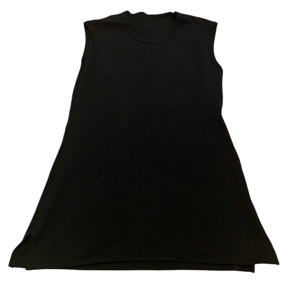 Vtg Black Sleeveless Knit A-Line Shift Dress Tunic L Side Slits